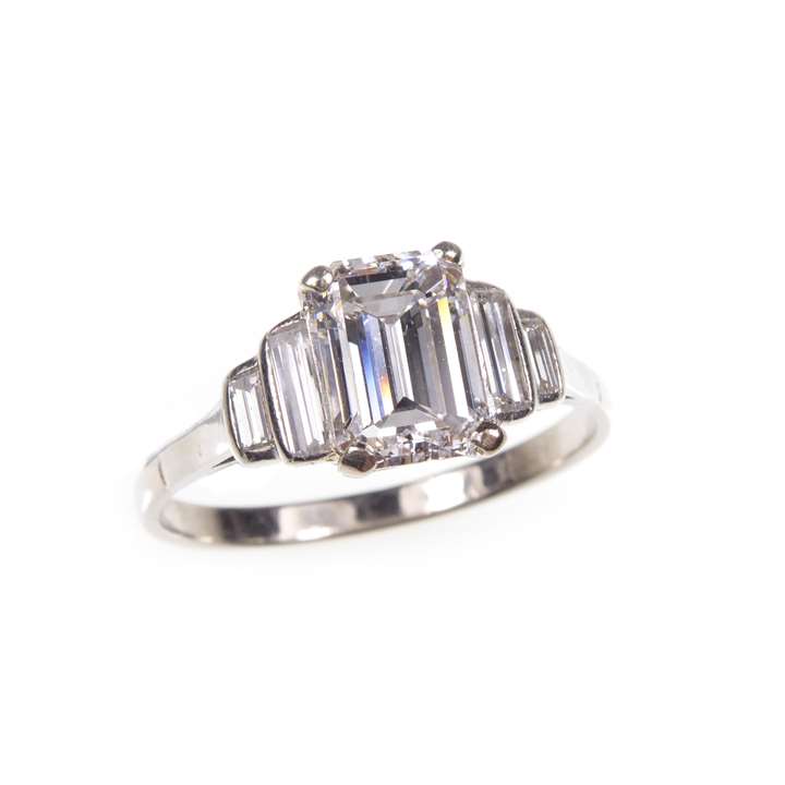 Emerald-cut diamond solitaire ring, the rectangular diamond approximately 1.45ct,